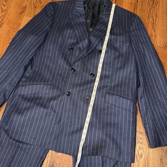 Joseph Abboud Black Label Vitale Wool Double Breasted Suit Men's 46 Blue Striped - Picture 16 of 16